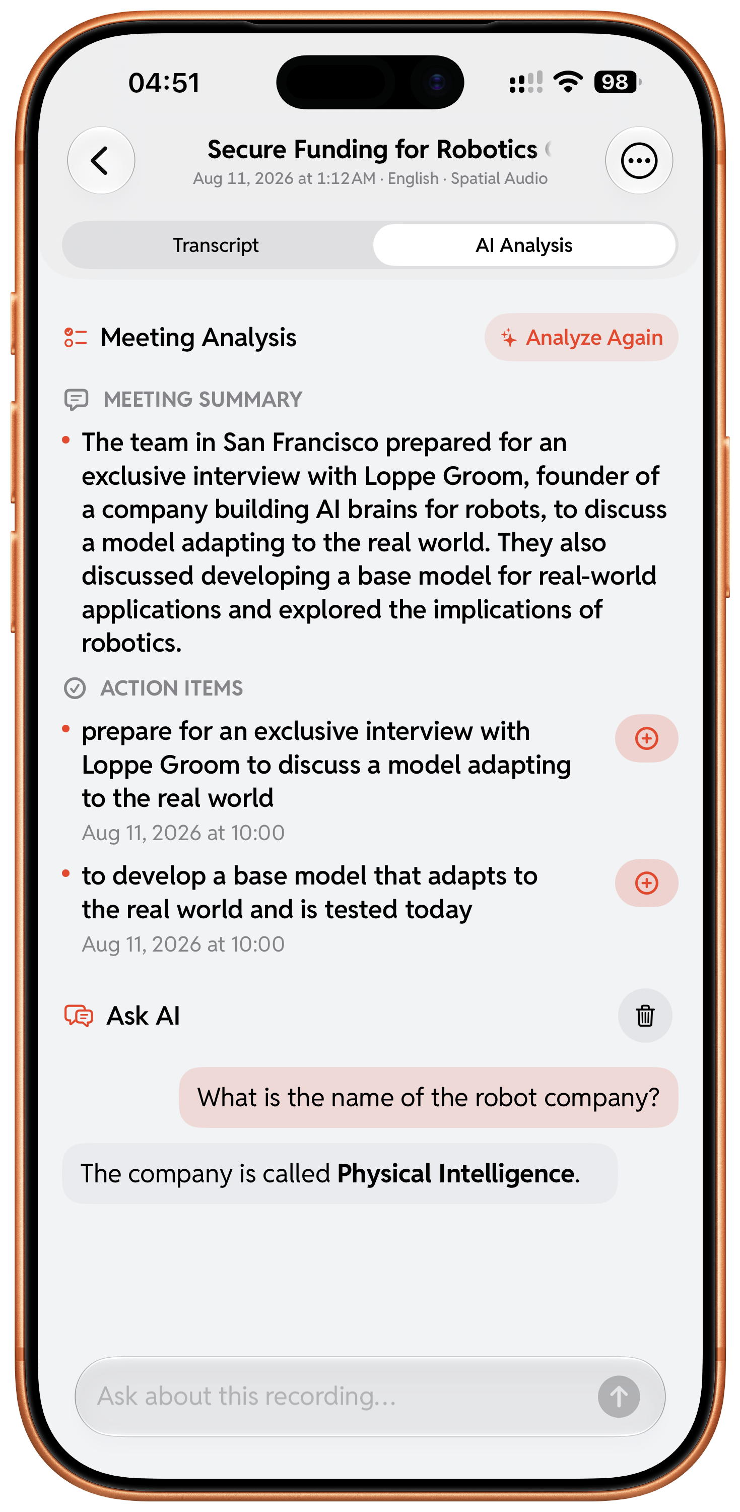 Meeting notes in Live Transcriber